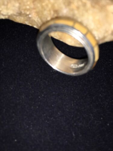 Navajo Women's Turquoise Inlay Ring | Yellow Gold & Sterling Silver | Sz 6.5 | 1795