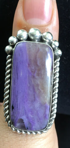 Native American Navajo Purple Charoite Ring | Sterling Silver | Sz 8.5 | 10105