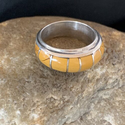Navajo Yellow Gold Turquoise Inlay Ring | Sterling Silver | Sz 6.5 | Authentic Native American Handmade | 10354