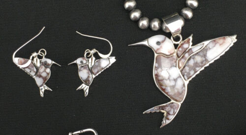 Navajo Sterling Silver Hummingbird Pendant & Earring Set | Wild Horse Turquoise | Authentic Native American Handmade | 1110