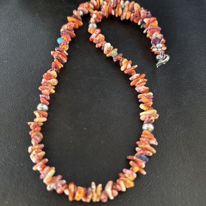 Navajo Multi-Color Spiny Oyster Necklace | Sterling Silver | 21" | Authentic Native American Handmade | 14309