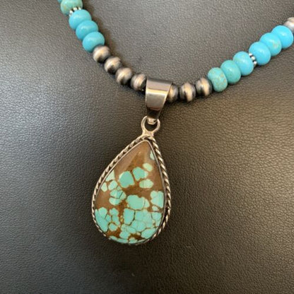 Navajo Blue Turquoise Pendant Necklace | Sterling Silver | Authentic Native American Handmade | 13827