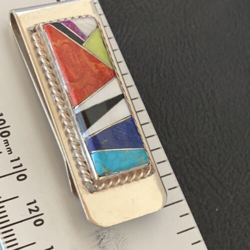 Men's Navajo Turquoise Money Clip | Sterling Silver Inlay | Authentic Native American Handmade | 11729