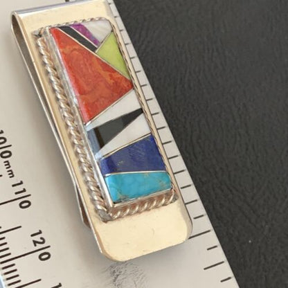 Men's Navajo Turquoise Money Clip | Sterling Silver Inlay | Authentic Native American Handmade | 11729