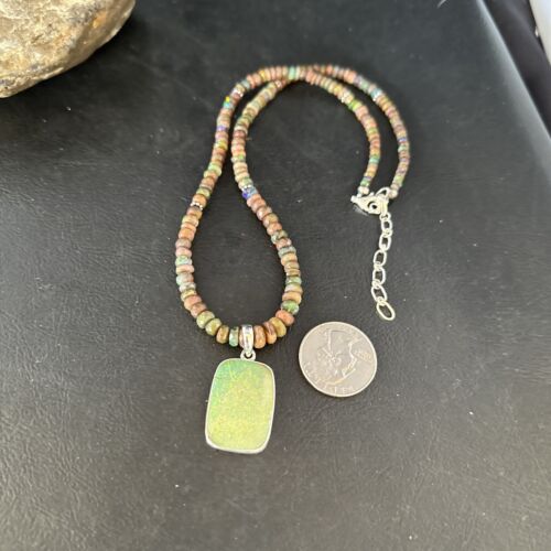 Southwestern Women's Green Opal Pendant Necklace | Sterling Silver | 17" | 14424