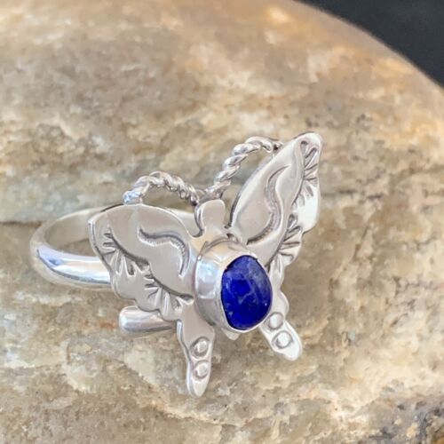 Navajo Navy Blue Lapis Butterfly Ring | Sterling Silver | Sz Adj 8 | Authentic Native American Handmade | 10352