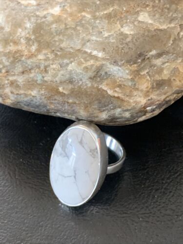 Navajo White Howlite Ring | Sterling Silver | Sz 6.5 | Authentic Native American Handmade | 11607