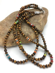 Southwestern Turquoise & Tiger's Eye Necklace | 3 Strand | Sterling Silver | 2616