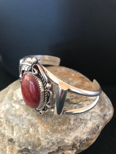 Native American Navajo Apple Coral Bracelet | Sterling Silver | J Platero | 8038