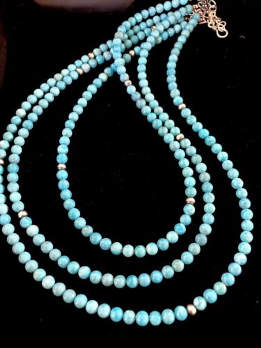 Navajo Sterling Silver Necklace | Native American Blue Turquoise Bead | Stabilized | 3390