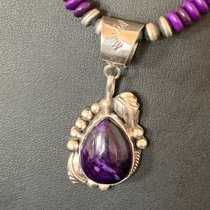 Navajo Pearls Purple Sugilite Necklace Pendant | Sterling Silver | Authentic Native American Handmade | 10720