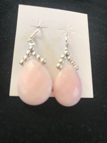 Navajo Pink Opal Bead Dangle Drop Earrings | Sterling Silver | Authentic Native American Handmade | 00304