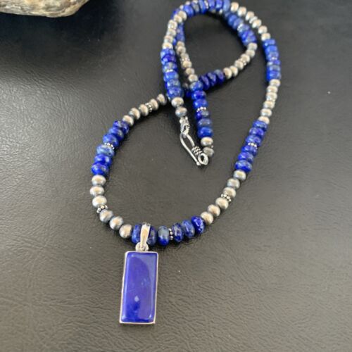 Native American Navajo Blue Lapis Pendant Necklace | Sterling Silver | Authentic Handmade | 11670