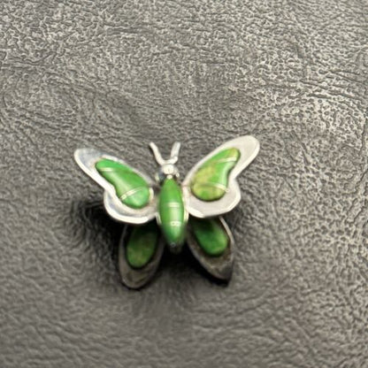Navajo Butterfly Green Gaspeite Inlay Pin Pendant | Sterling Silver | Authentic Native American Handmade | 14585