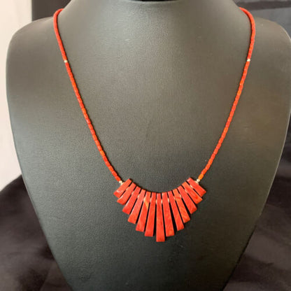 Navajo Apple Coral Heishi Fan Bead Necklace | Sterling Silver Tube | 20" | Authentic Native American Handmade | 10476 - Masha USA