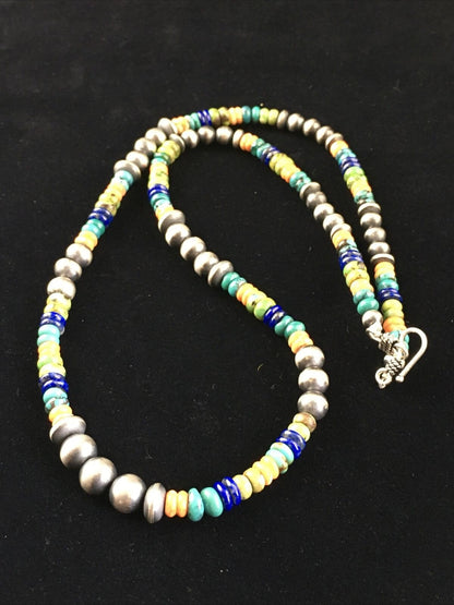 Native American Multi-Color Turquoise Necklace & Bracelet Set | Sterling Silver | 22" | Navajo Handmade | 10039 - Masha USA