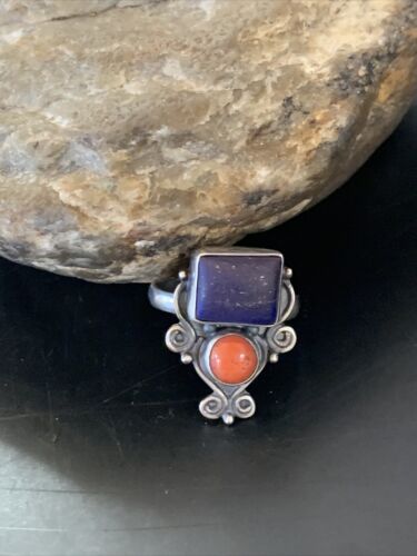 Navajo Sterling Silver Purple Sugilite Coral Ring | Authentic Native American Multi-Stone Jewelry | Sz 10 | 11524