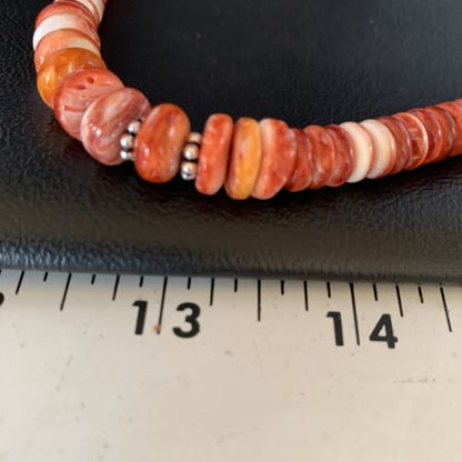 Navajo Red Spiny Oyster Graduated Necklace | Sterling Silver | Authentic Native American | 18" | 13616