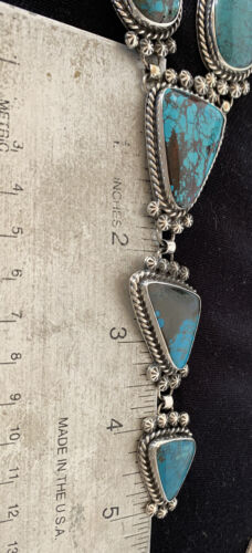 Southwestern Lariat Necklace | Arizona Turquoise | Navajo Sterling Silver | 00699 - Masha USA