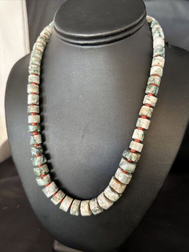 Native American Sterling Silver Necklace | Grey White Jasper Coral | 20" | 14430