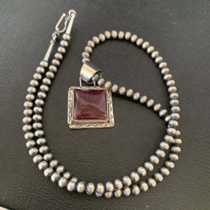 Navajo Pearls Purple Spiny Oyster Pendant Necklace | Sterling Silver | Authentic Native American Handmade | 10952