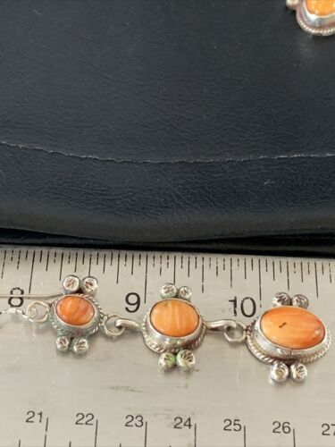 Navajo Orange Spiny Oyster Dangle Earrings | Sterling Silver | Authentic Native American Handmade | 1231