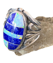 Native American Navajo Lapis & Opal Inlay Ring | Sterling Silver | Sz 7 | 01483