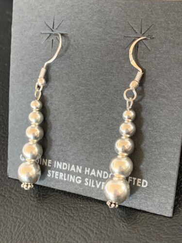 Southwestern Trending Sterling Silver Navajo Pearls Dangle Earrings | Authentic Native American Handmade | 13039