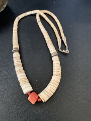 Southwestern Santo Domingo Shell Bead Pendant & Pearls Necklace | Authentic Native American | 20" | 12522 - Masha USA