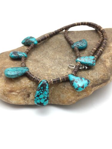 Navajo Spiderweb Turquoise & Bone Bead Necklace | Sterling Silver | 20" | Authentic Native American Handmade | 4101