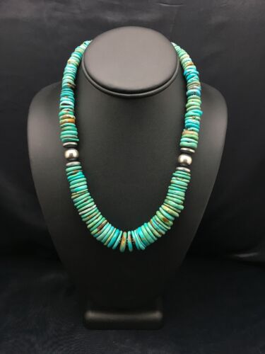 Navajo Sterling Silver & Turquoise Graduated Necklace | Authentic Native American | 18" | 4047