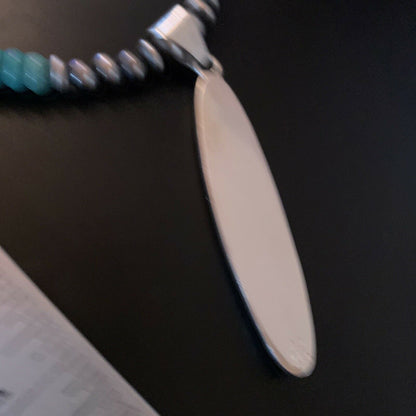 Authentic Native American Navajo Sterling Silver Pendant | Blue Turquoise & Opal Inlay Necklace | 11474