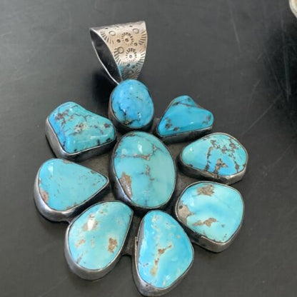 Navajo Kingman Turquoise Pendant | Sterling Silver | Authentic Native American Handmade | 11519