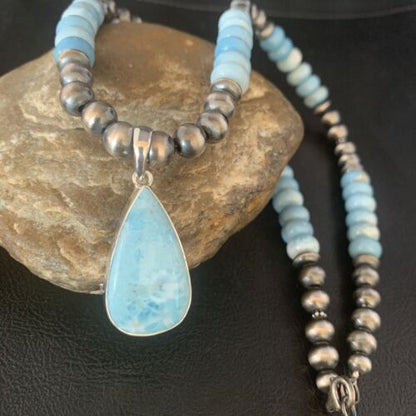 Navajo Men's Blue Larimar Pendant | 10mm | Sterling Silver | Natural Necklace | Authentic Native American | 14001