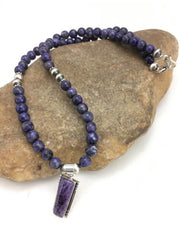 Navajo Charoite Pendant with Pearls | Sterling Silver Necklace | 21" | Authentic Native American Handmade | 4877