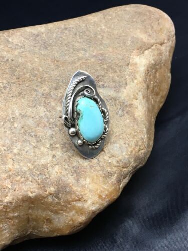 Navajo Turquoise Ring by Yazzie Platero | Sterling Silver | Sz 7.25 | Authentic Native American Handmade | 2510