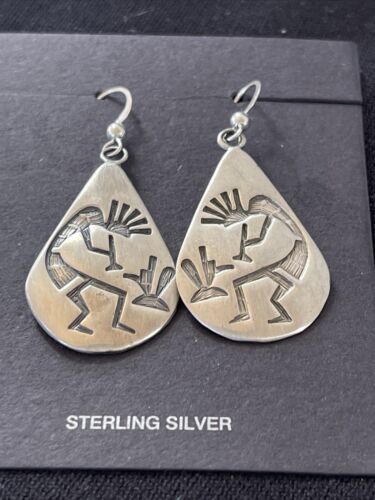 Handmade Sterling Silver Kokopelli Dangle Earrings | Authentic Native American Hopi Design | 01502 - Masha USA