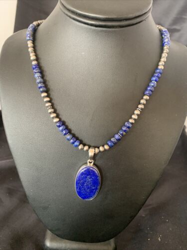 Native American Navajo Blue Lapis Pendant Necklace | Sterling Silver | Authentic Handmade | 11914