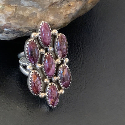 Navajo Purple Spiny Oyster Multi-Stone Cluster Ring | Authentic Native American Sterling Silver | Sz 6 | 11556