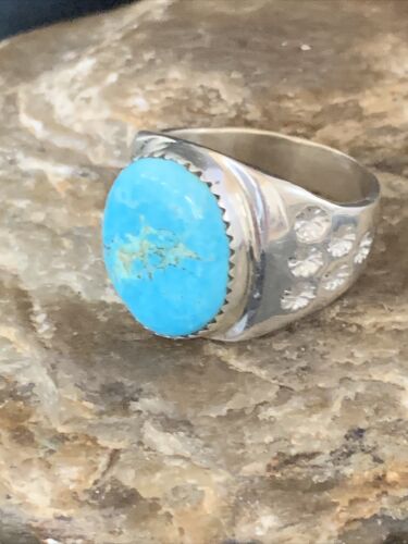 Southwestern Navajo Sterling Silver Blue Kingman Turquoise Ring Sz 11 14140