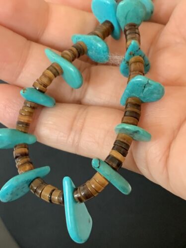 Navajo Blue Turquoise Bone Bead Necklace | Sterling Silver | 20" | Authentic Native American Handmade | 00302