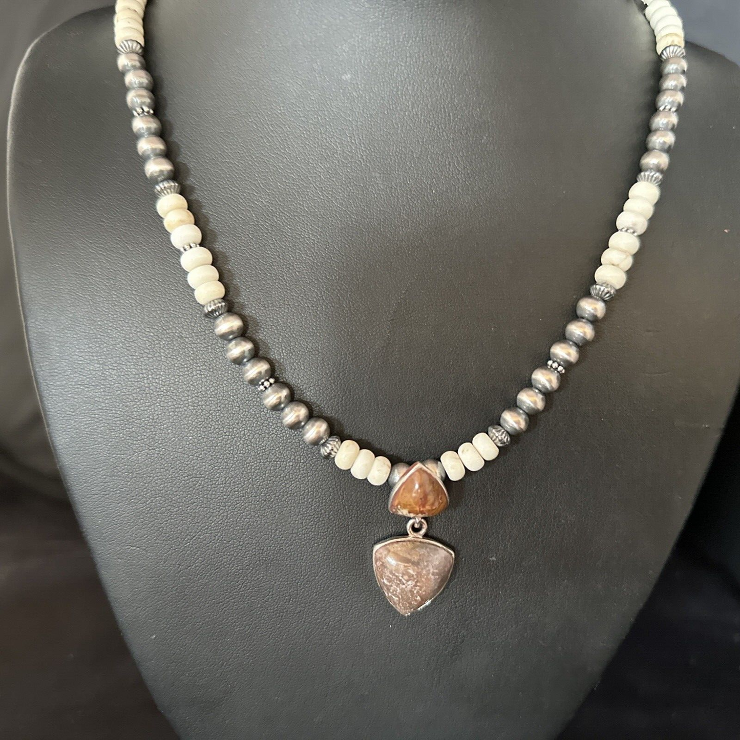 Navajo Pearls Wild Horse Turquoise Necklace Pendant | Sterling Silver | Authentic Native American Handmade | 14374