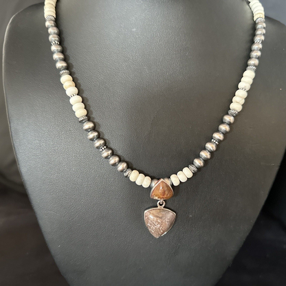 Navajo Pearls Wild Horse Turquoise Necklace Pendant | Sterling Silver | Authentic Native American Handmade | 14374