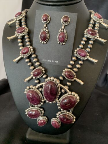 Navajo Purple Spiny Squash Blossom Naja Pendant | Sterling Silver | Authentic Native American Handmade | 12182 - Masha USA