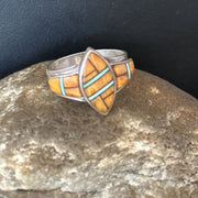 Navajo Blue Turquoise Spiny Oyster Inlay Ring | Sz 8.5 | Authentic Native American Handmade | 14558