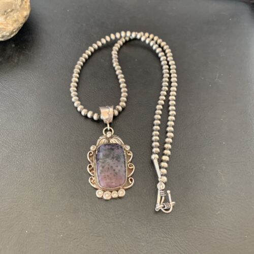 Navajo Pearls Purple Sugilite Necklace Pendant | Sterling Silver | Authentic Native American Handmade | 10912