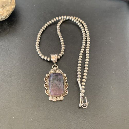 Navajo Pearls Purple Sugilite Necklace Pendant | Sterling Silver | Authentic Native American Handmade | 10912