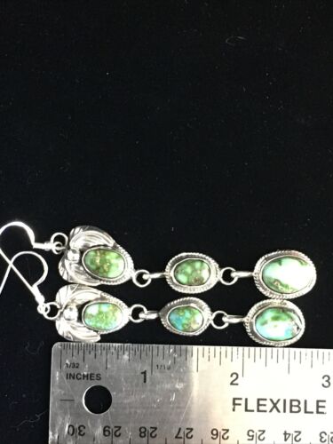Navajo Green Sonoran Gold Turquoise 3Dangle Earrings | Sterling Silver | Authentic Native American Handmade | 1791