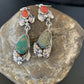 Navajo Green Royston Turquoise Red Coral Dangle Earrings | Sterling Silver | Authentic Native American Handmade | 2058