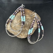 Sugilite Turquoise Heishi Bead Earrings | Sterling Silver | 4" | Authentic Native American Handmade | 14317